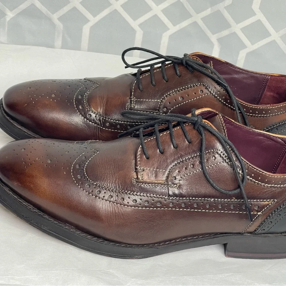 Ted Baker Chorlten Burnished Leather Wingtip Shoes Brogues Brown Men's Size 10